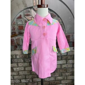 kids trench jacket Vintage 1960s  pink gingham yellow green
